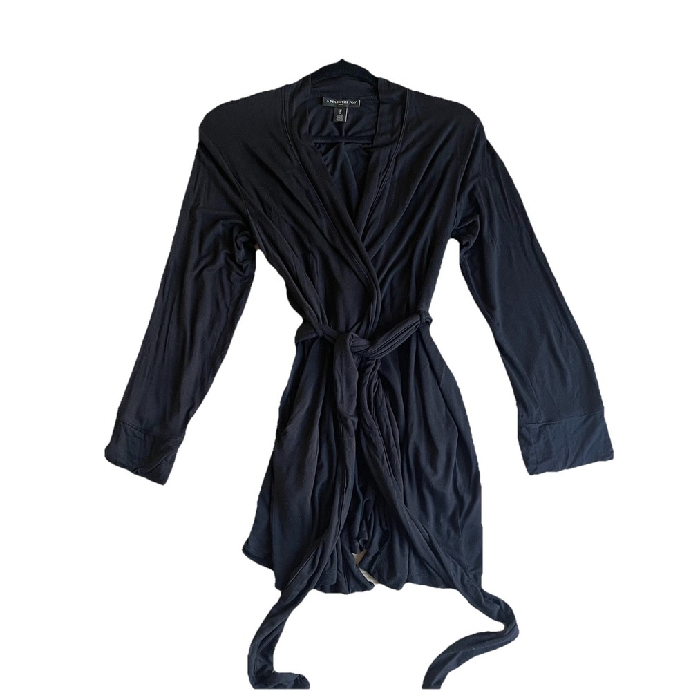 A Pea In The Pod Sleep Robe Medium Black Soft Stretchy Short